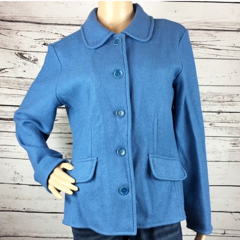 Talbots Blue Alpaca Wool Button Faux Pocket Jacket